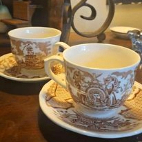 set staffordshire england Fair winds NY harbor 1830 connected China cups Saucers - Picture 4 of 7